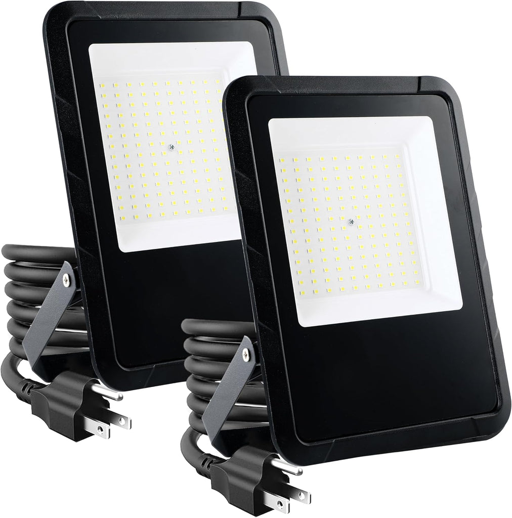 2 Pack LED Flood Lights Outdoor, 100W 10000LM Super Bright Outside Work Light with Plug, IP65 Waterproof, 6500K