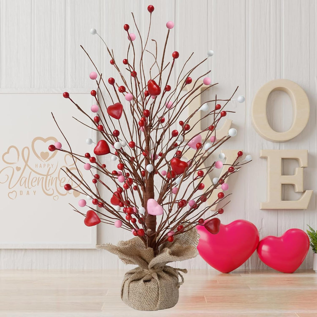 Valentines Day Heart Table Tree Decorative Red Love Berries