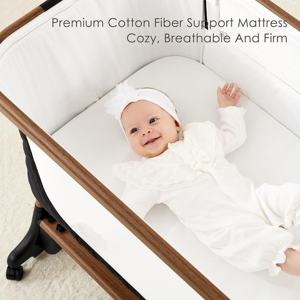 Electric Baby Bassinet, Auto Rocking Bedside Sleeper, 6 Heights with Mattress, Washable Sheet, Remote Control, 5