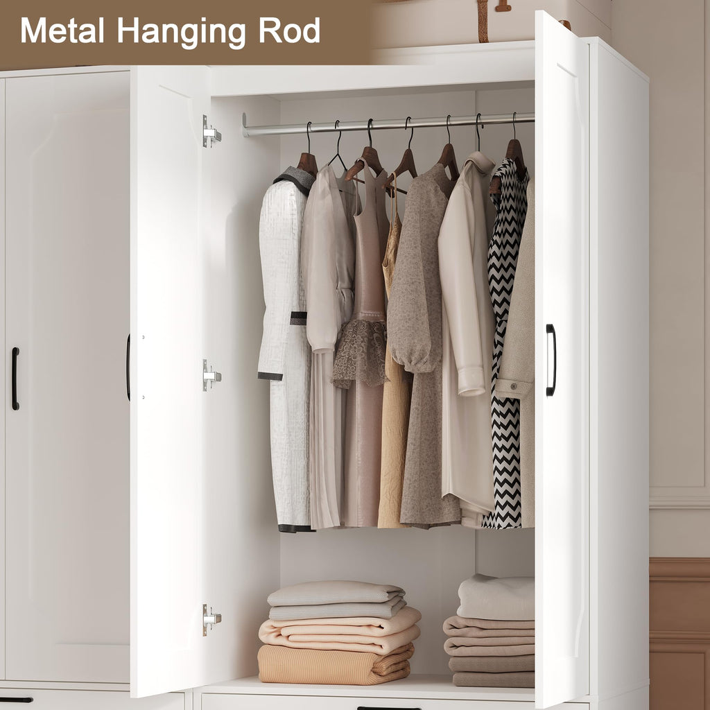 71''H Armoire Wardrobe Closet with 2 Doors and 2 Drawers