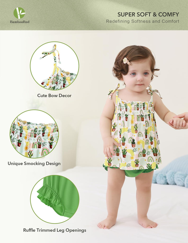 Baby Girls Sleeveless Top Bloomer Set Cami Tops Bloomers Shorts Clothes Sets Cute Summer Bamboo Viscose Outfit