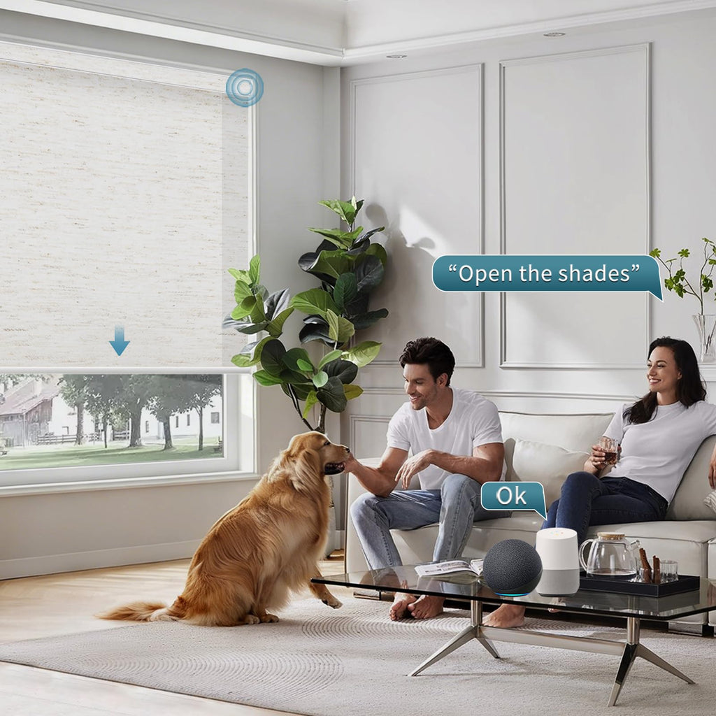 Motorized Roller Shades, Light Filtering Linen White
