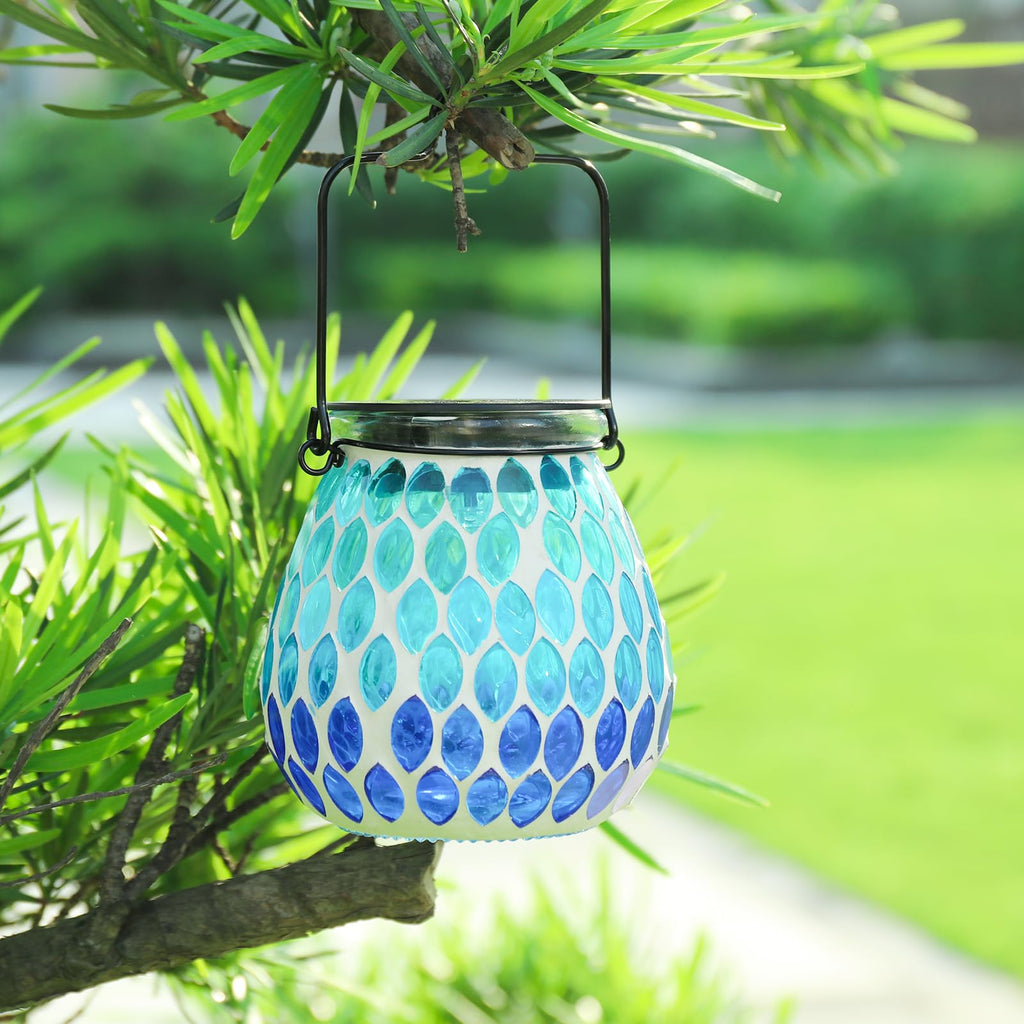 Outdoor Solar Lantern Waterproof Mosaic Glass Hanging Garden Light Raindrop