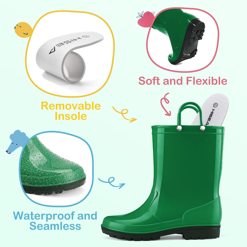Toddlers Kids Rain Boots Waterproof Mud Shoes with Easy-On Handles