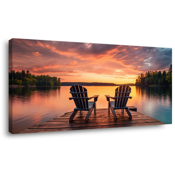 Calm Lake Landscape Wall Art Office Orange Sunset Canvas Painting Prints Large Scenic Nature Artwork Dining Room