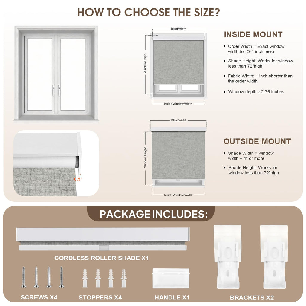 Cordless Blackout Roller Shades, 99% Light Blocking Blinds, Thermal Insulated Pull Down Window Shades Home