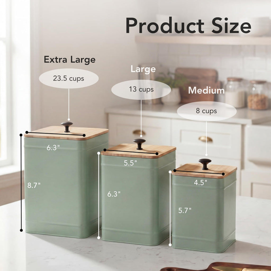 Kitchen Canisters for Countertop Set of 3, Airtight Canisters Sets Counter with Lid, Metal Farmhouse Food Storage