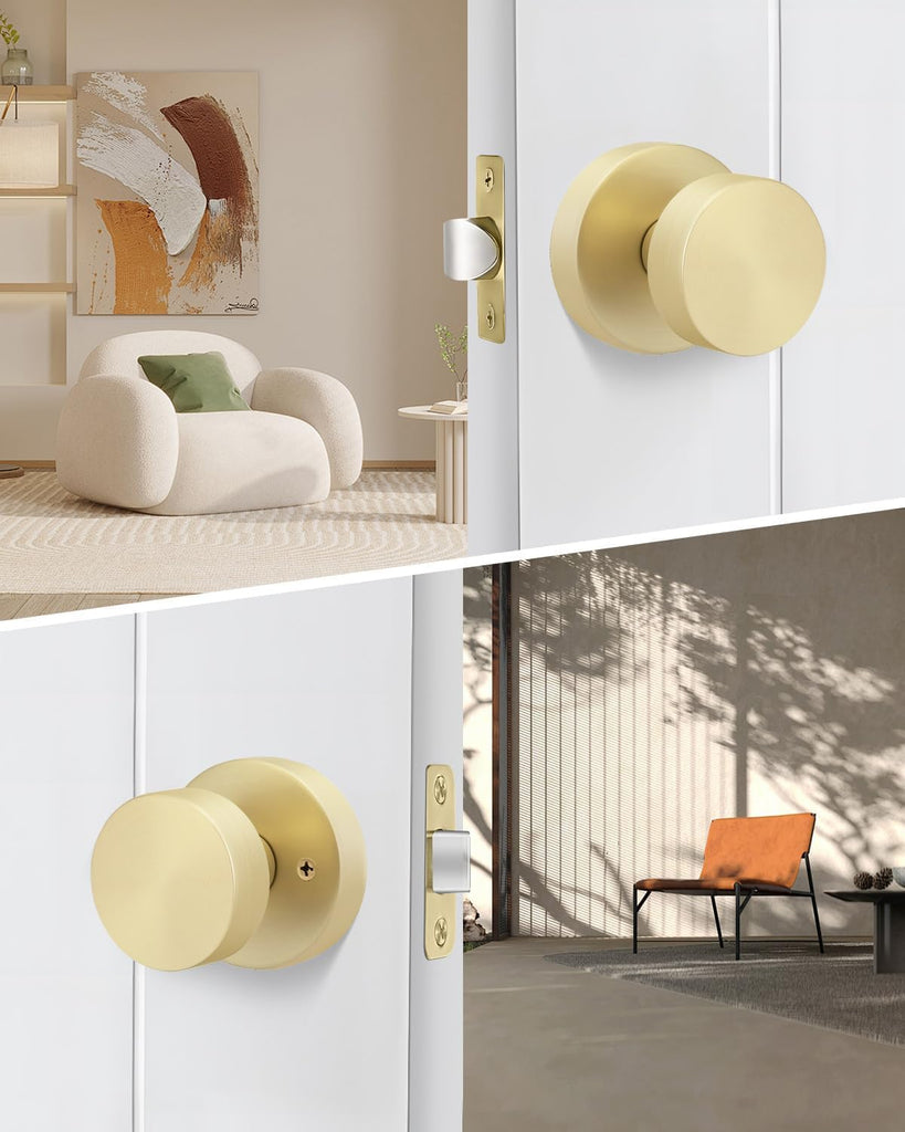 Gold Closet Door Knobs, Zinc Alloy Brushed Gold Passage Door Knob, Interior Door Knob , Closets