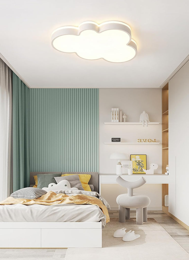 Modern Cloud LED Ceiling Light with Remote Control, Dimmable Flush Mount Nursery Light Fixture, 34W White Acrylic