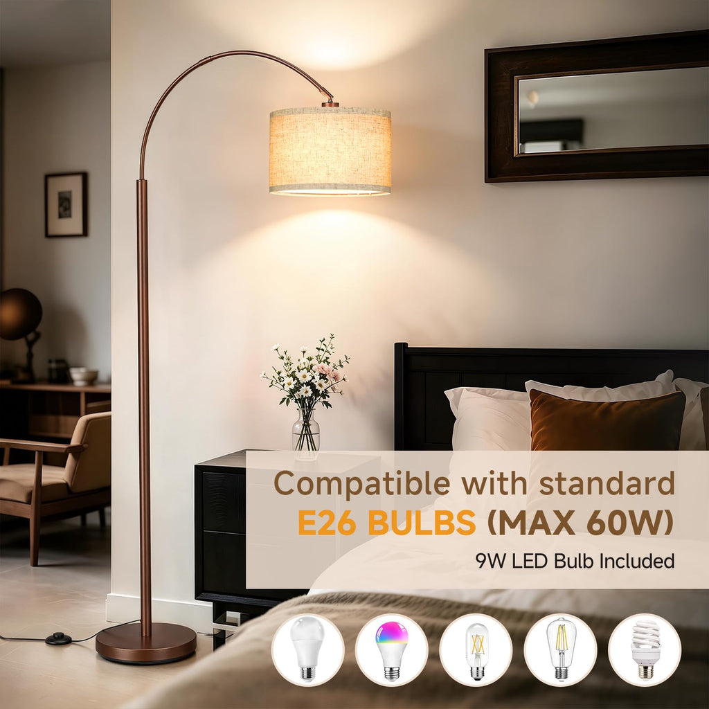 Arc Floor Lamps, Brown Standing Lamp with Linen Shade