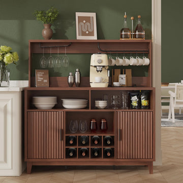 Fluted Coffee Bar Cabinet with Charging Station, 47.2" W Home Bar