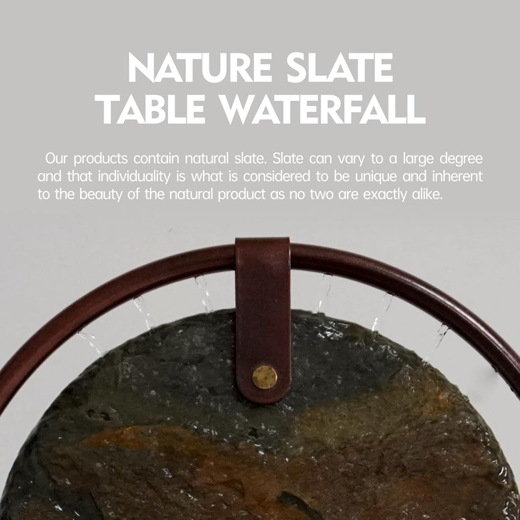 Indoor Tabletop Waterfall Moon Fountain, Home Décor Soothing Rain Sound Meditation Relaxing Fountains, Nature Slate