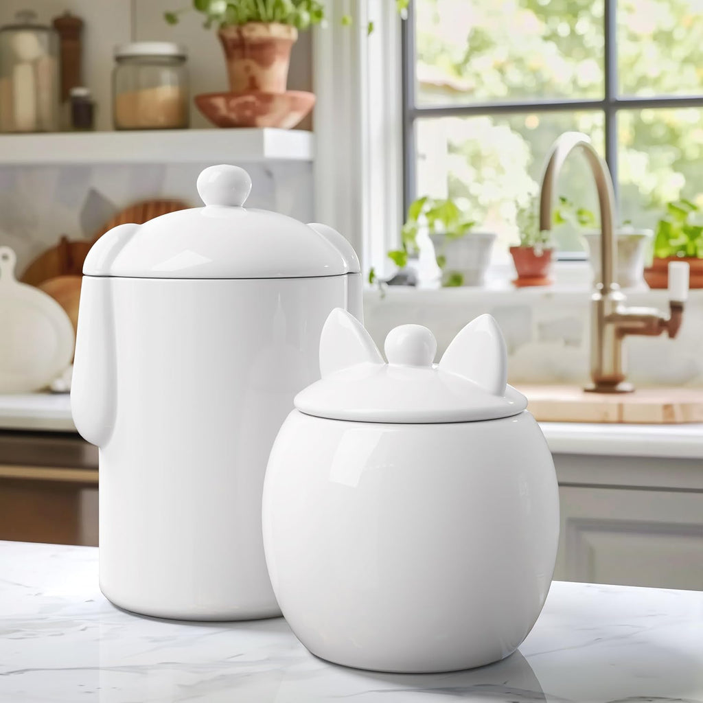 Airtight Ceramic Pet Treat Jar Set of 2 White (Dog & Cat)