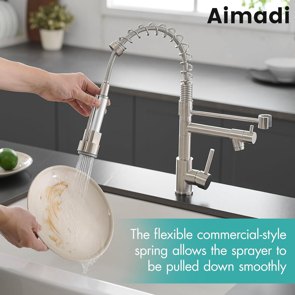 Contemporary Kitchen Sink Faucet,Single Handle Stainless Steel Kitchen Faucets with Pull Down Sprayer,Brushed Nickel