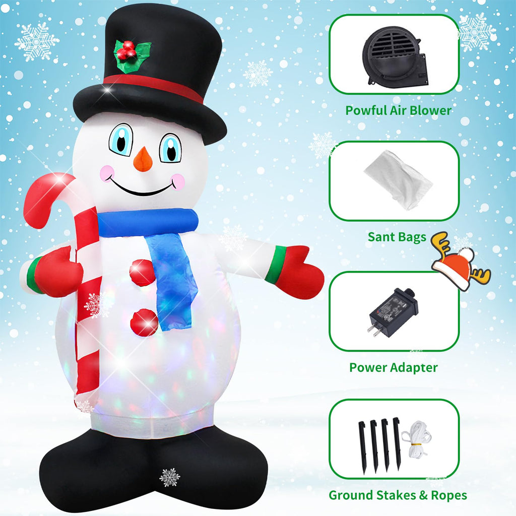 5Ft Christmas Inflatable White Snowman with LED Lights Decoration
