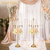 Candle Holders for Table Centerpiece: 2 Pcs 37 inch Tall 5 Arm Gold Candelabra Floor Standing Candlestick Holder for
