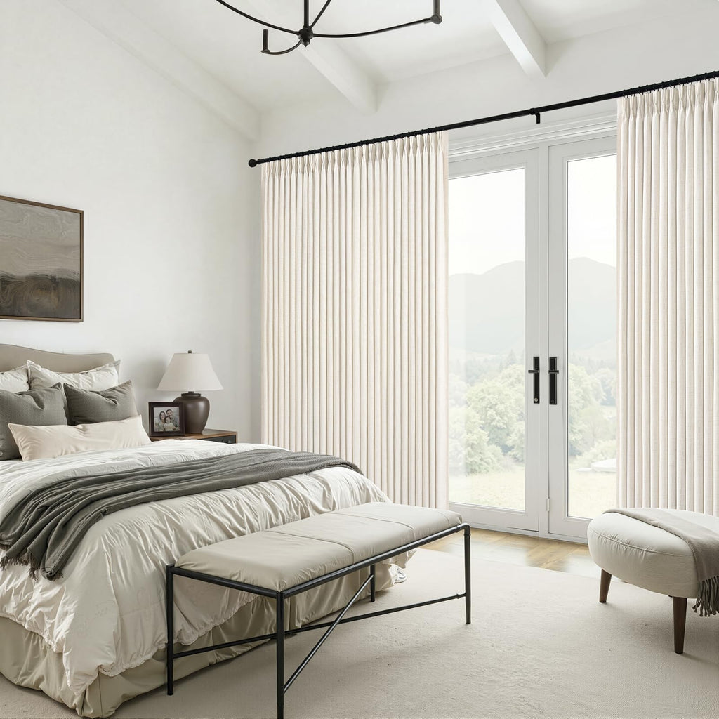 Pinch Pleated Linen Curtains Blackout 96 Inches Long 2 Panels Set for Living/Bedroom Darkening Viral Thermal Memory
