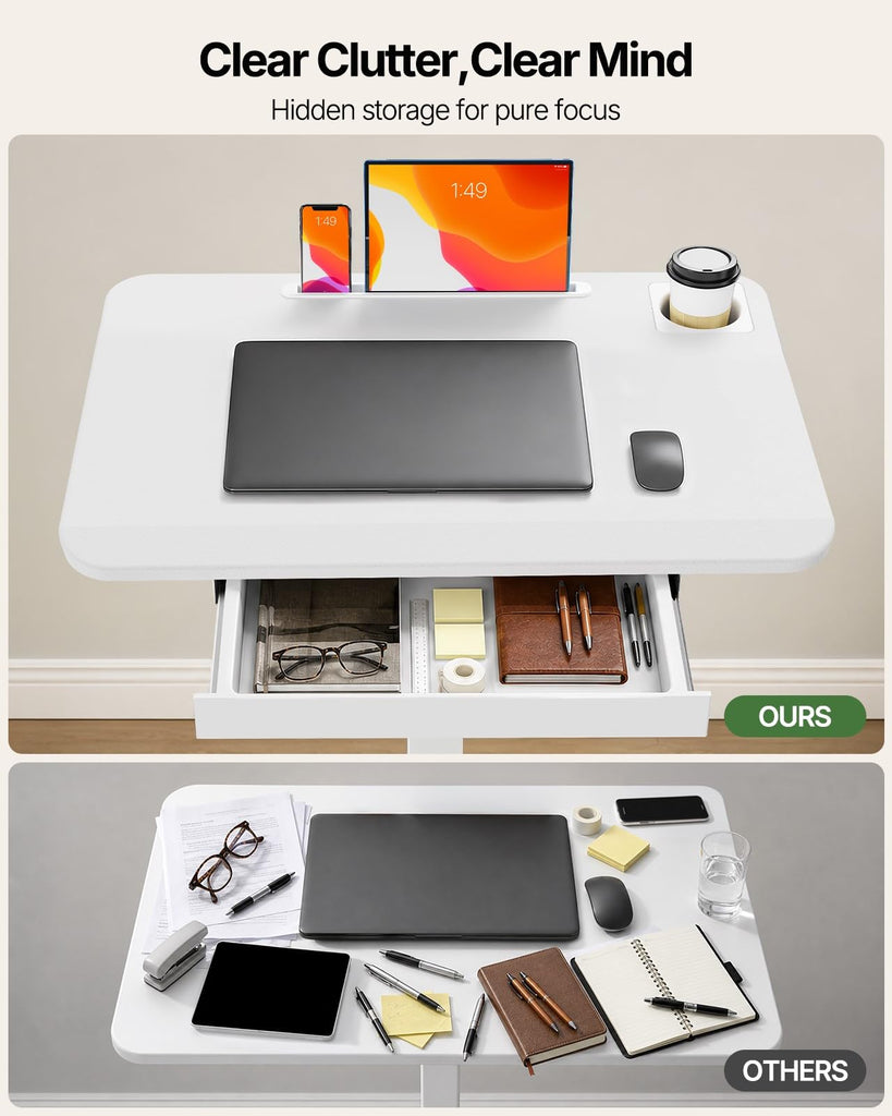 Mobile Standing Desk with Drawer, Height Adjustable Rolling Desk
