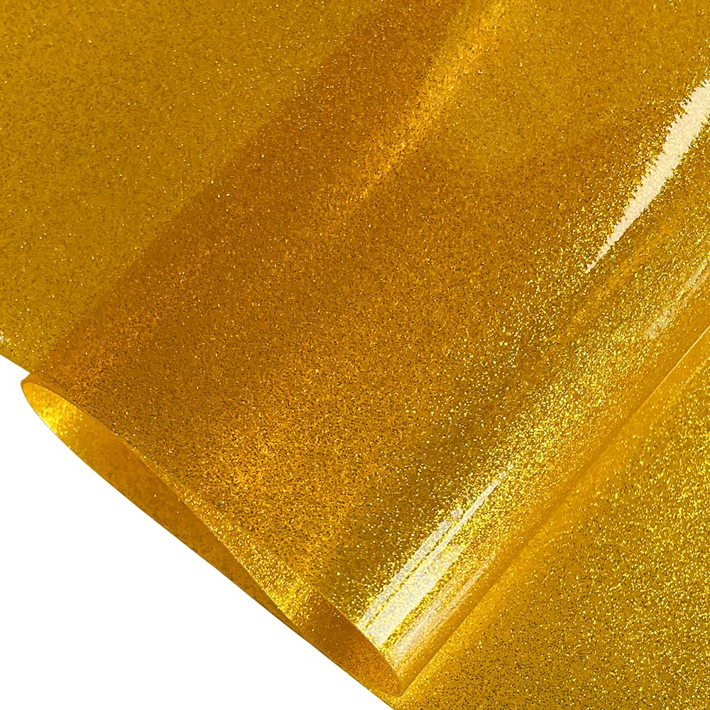 Mango Yellow Transparent Glitter Vinyl Roll, 0.7 mm Solid Clear PVC Jelly Vinyl Crafts Fabric, 12"×48"
