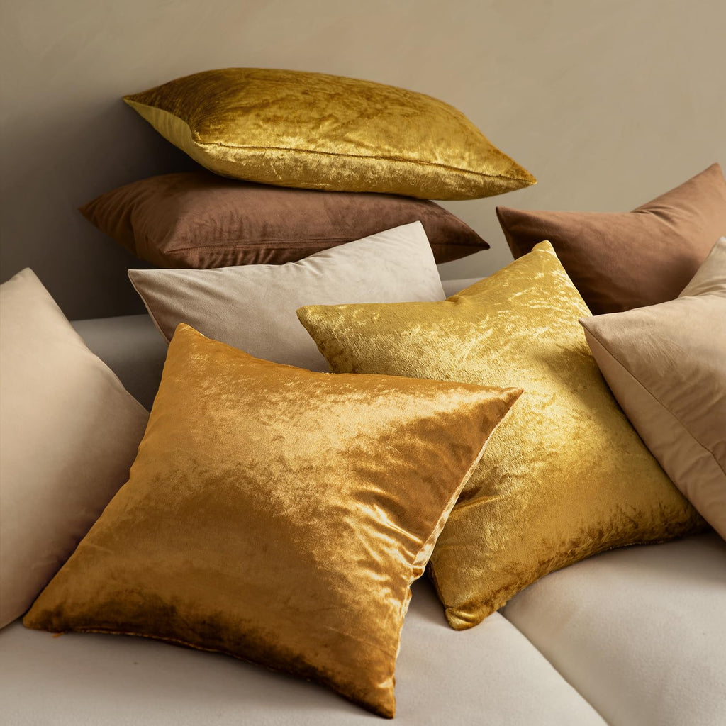 26x26 Inch Pack of 2 Euro Velvet Throw Pillow Covers Dark Gold