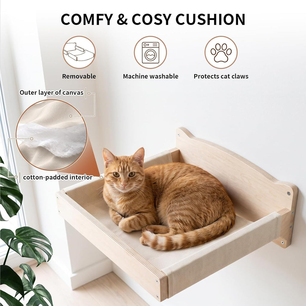 Cat Wall Hammock Mounted Bed, Wood Kitten Shelf and Perch up to 30lbs