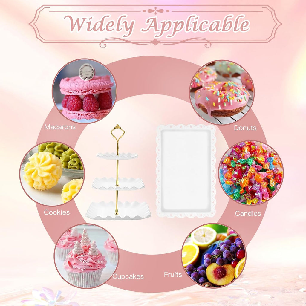Dessert Table Display Set- 3 Tier Cupcake Stand & Serving Tray - Set of 5
