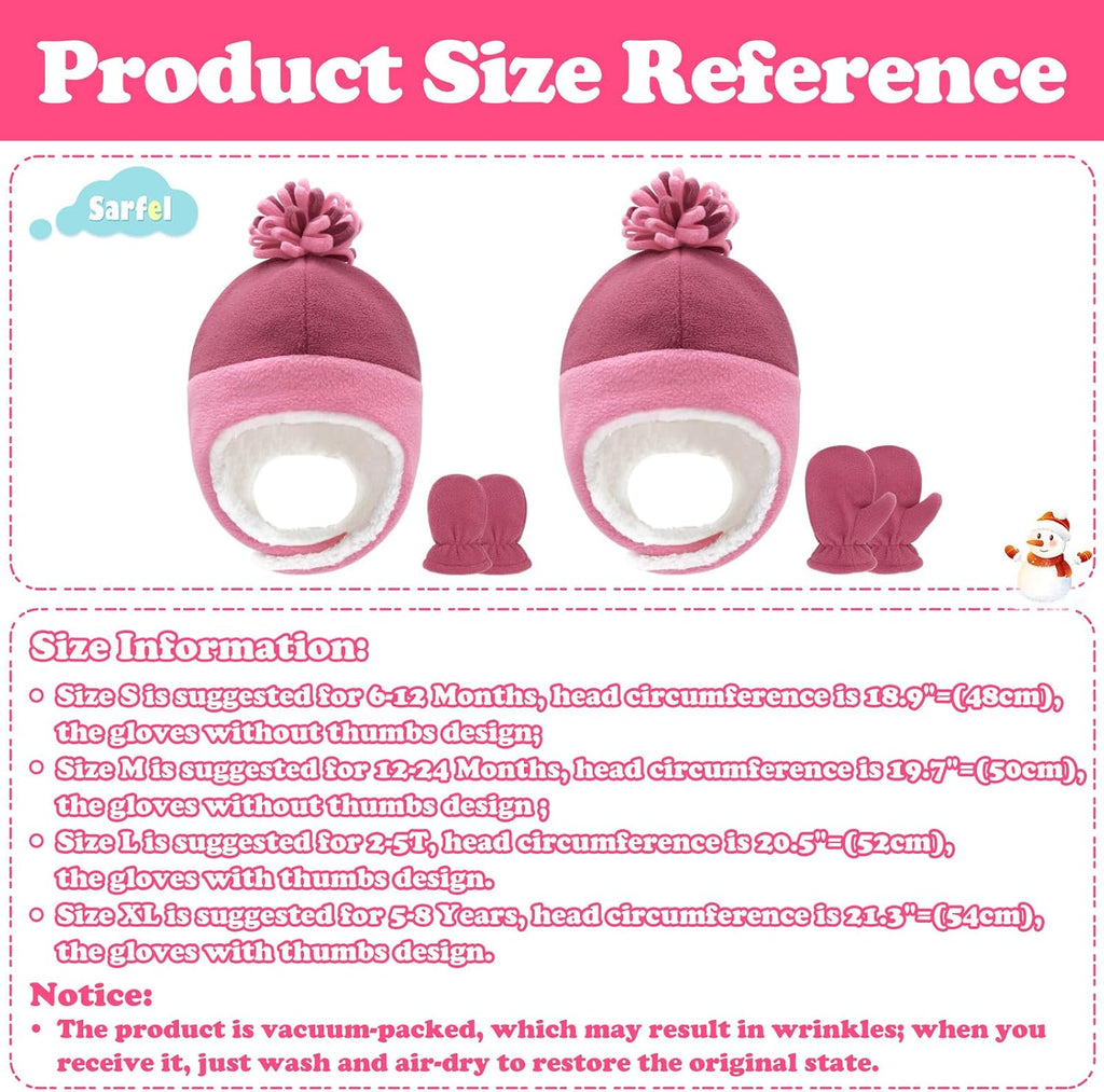 Baby Boy Sherpa Hats and Mittens Set Toddler Gloves Warm Fleece Winter Hat Baby Girl