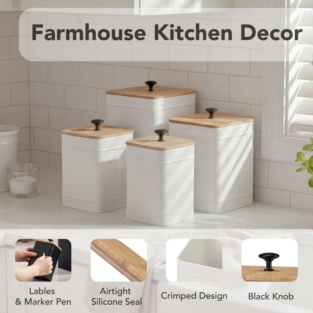 Kitchen Canisters, Airtight Canister Sets Counter, Kitchen Canisters for Countertop Set of 4, Coffee Tea Sugar Flour