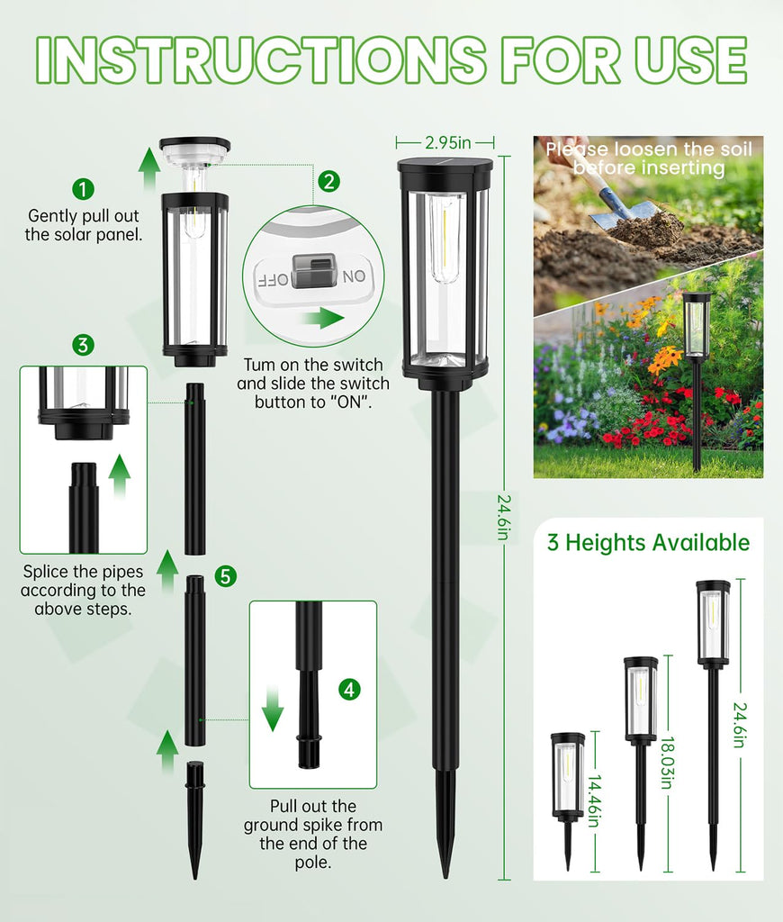 Solar Path Lights, 2 Pack, Warm White, IP65