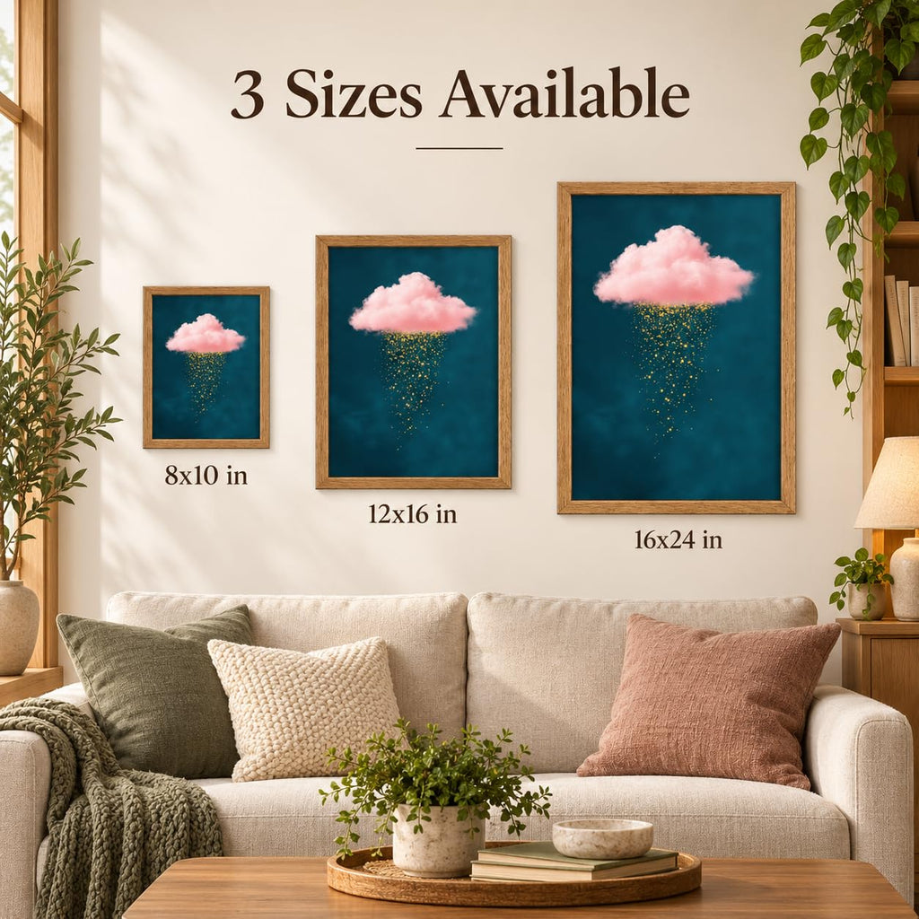 Framed Golden Rain Pink Cloud Canvas Wall Art 16 X 24 Inch