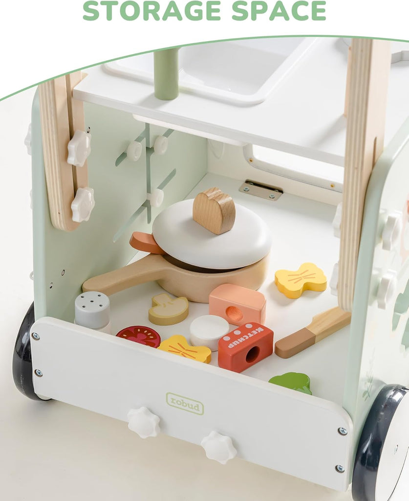 Wooden Baby Push Walker, Learning Walking Toys, Adjustable Height Baby Walker with Decelerator, Montessori Toys