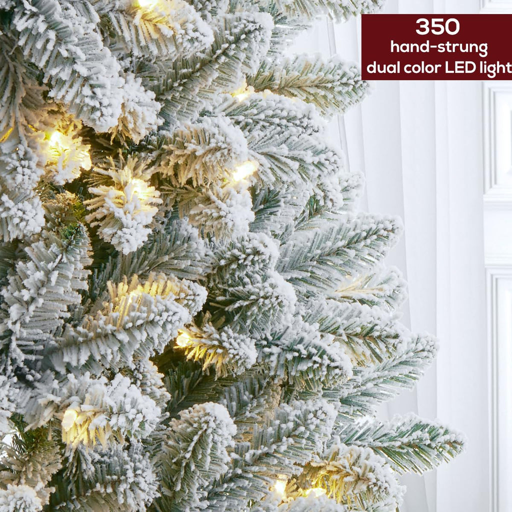 7.5 FT Pre-lit Snow Flocked Christmas Tree Spruce with Remote Control, 350 Warm White Multi-Color Changing LED
