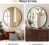 Bathroom Mirror for Wall, 24 Inch Round Mirror, Matte Black Metal Framed Circle Vanity Mirror Bedroom Living Room