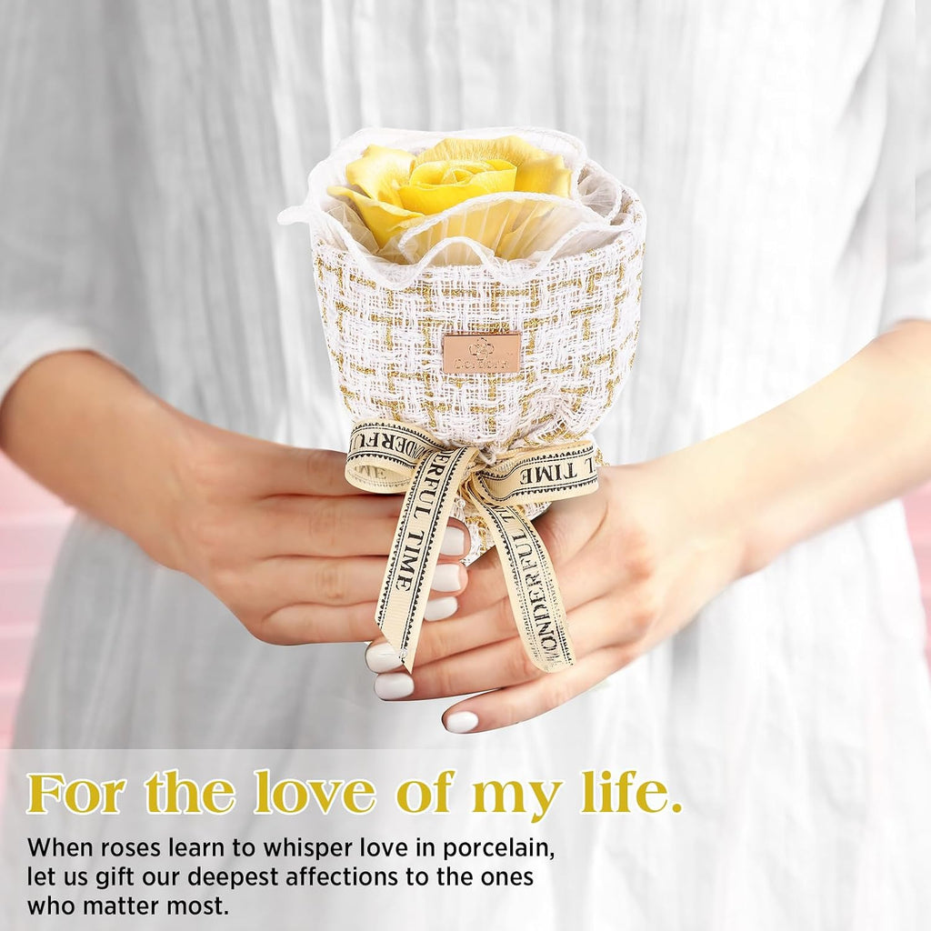 Yellow Ceramic Rose Bouquet for Essential Oil-Ceramic Diffuser for Small Mini Room(Passive Diffuser Aroma Stone)The