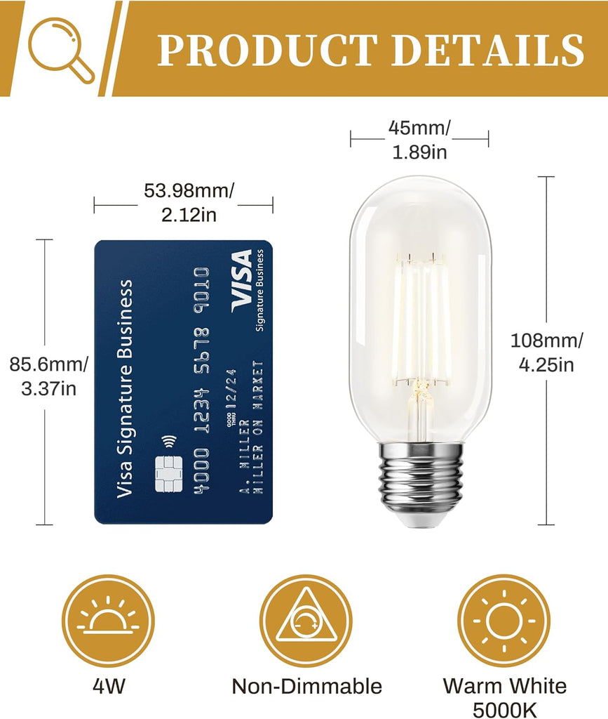 LED Edison Bulbs 4 Pack,4W Antique LED Filament Bulbs,Daylight