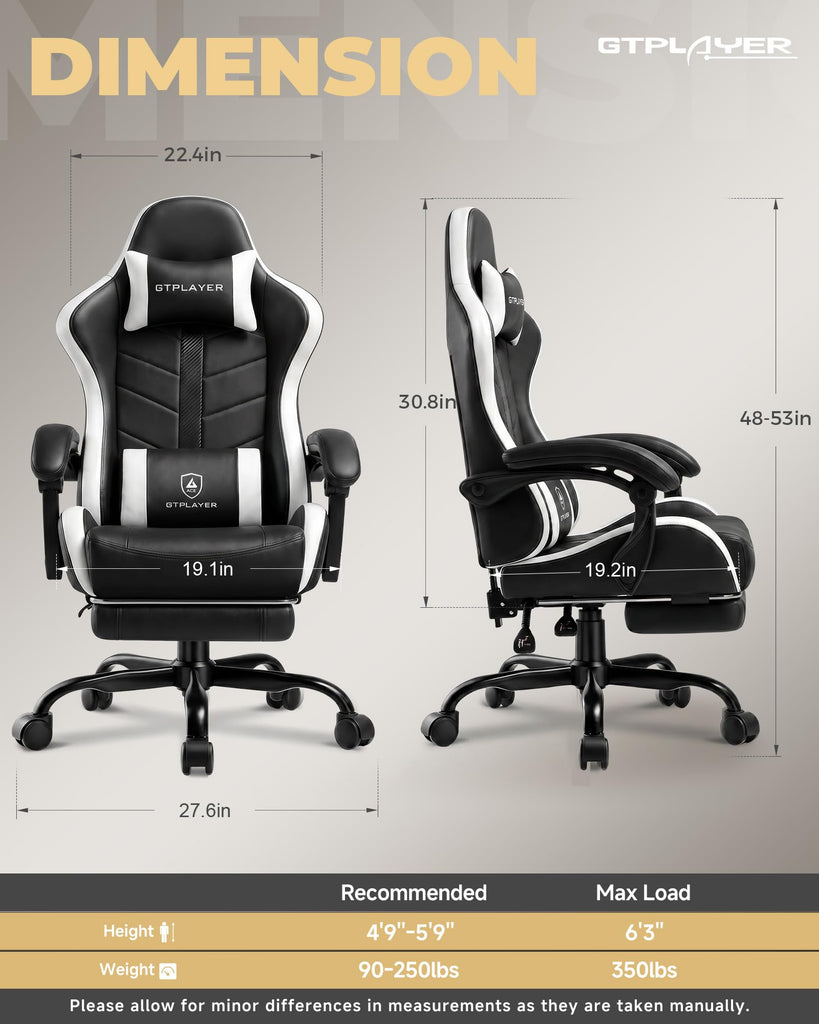 Gaming Chair for Adults, Computer Chair with Footrest, Snow White