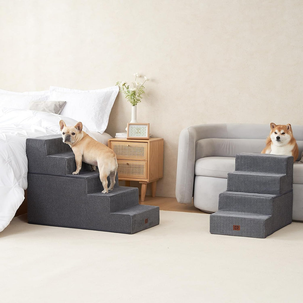Dog Stairs for High Bed 25" H, Extra Wide Dog 5-Step, Grey