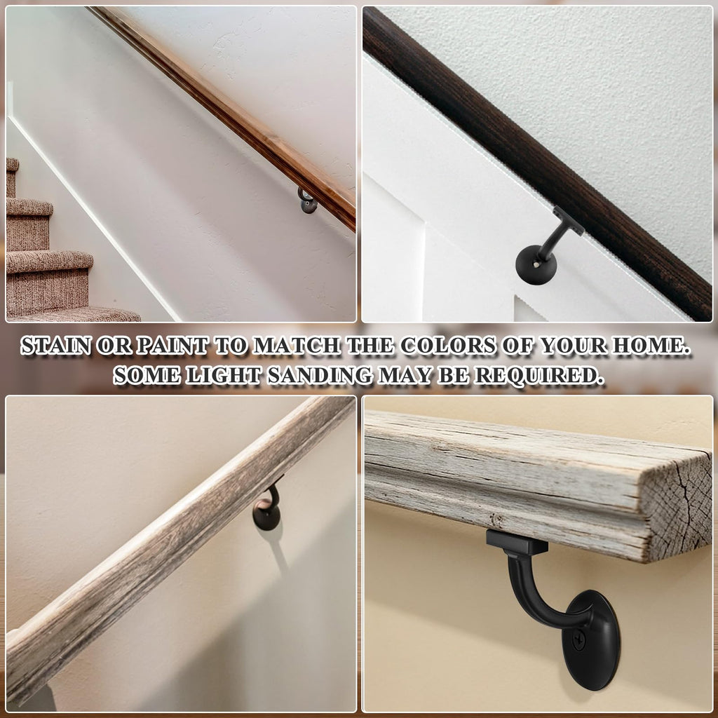 6010 Red Oak Handrail Kit 6 ft with Wall Returns and Wall Mount Brackets Indoor Wood Stairs Handrails Included Screws