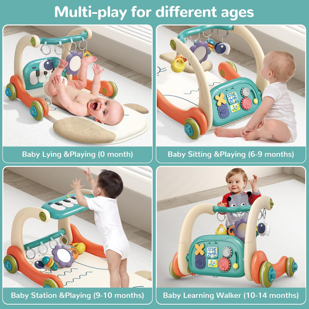3 in 1 Baby Play Mat Gym, Kick and Play Piano Gym with Music Light, Activity Tummy Time Play mat with 5 Learning