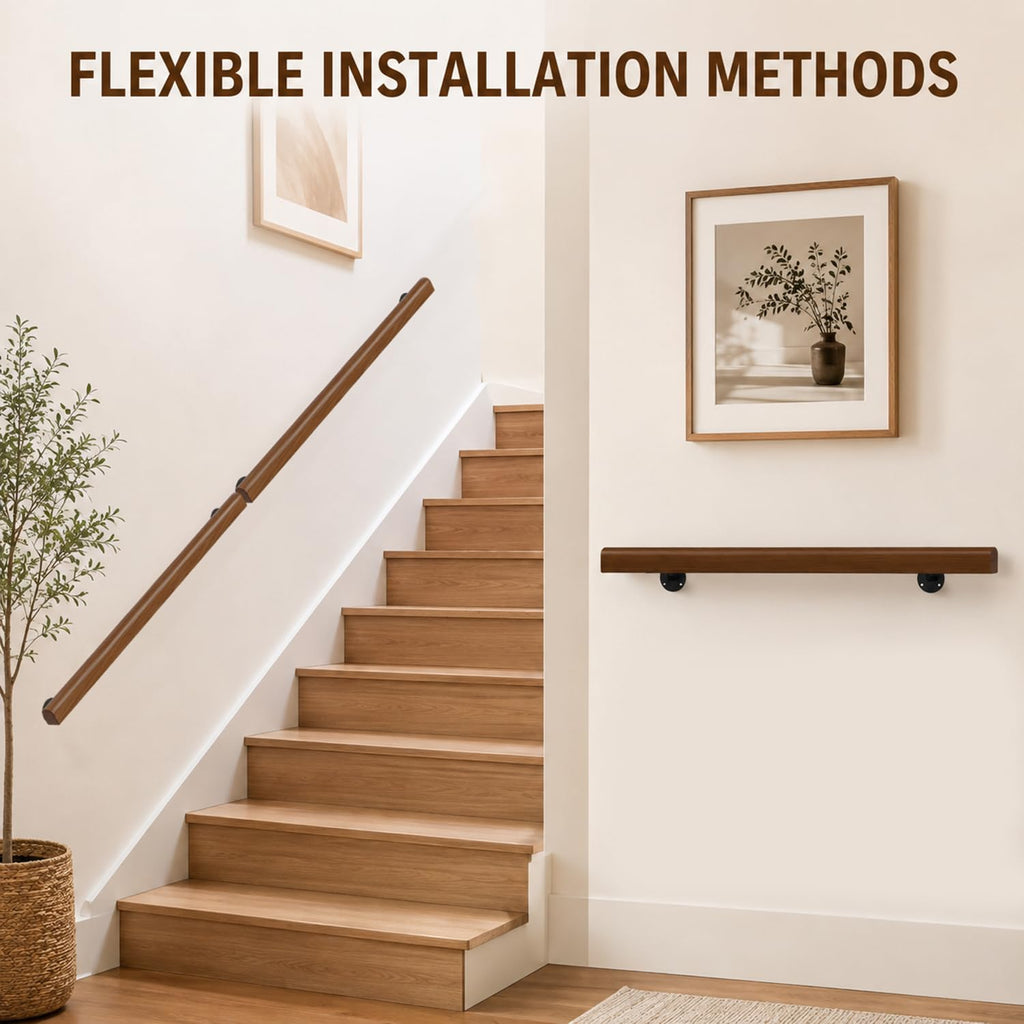 Wooden Handrails for Indoor Stairs - Wall Mounted Wood Stair Railing-Walnut