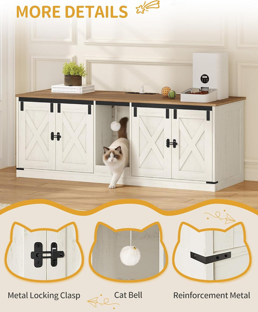 Cat Litter Box Enclosure for 2 Cats, Double Litter Box Furniture