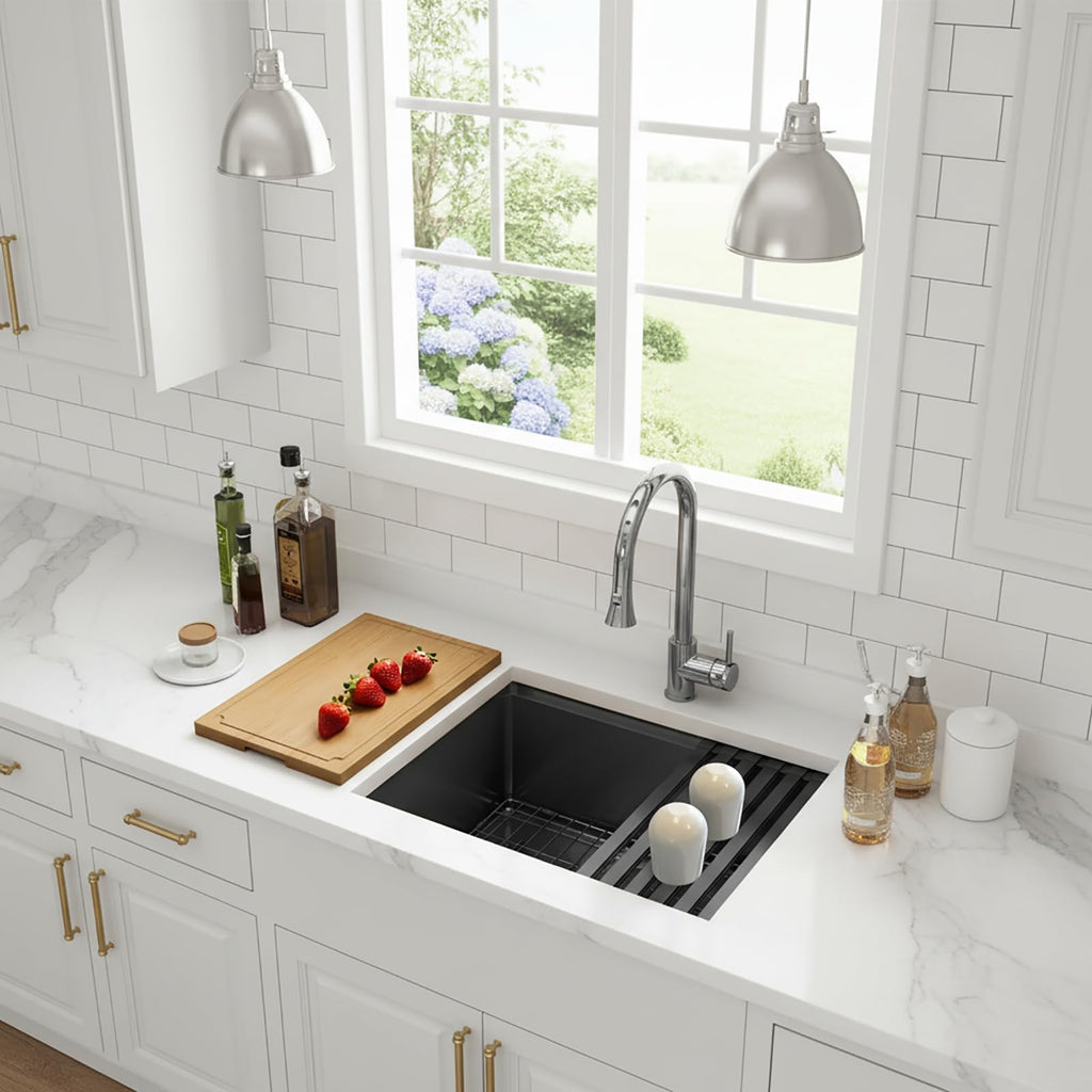 23 Inch Black Undermount, 16 Gauge Workstation Sink