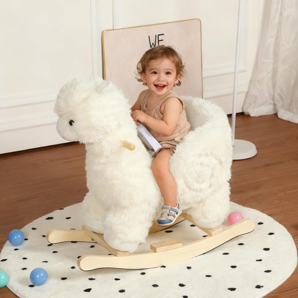 Baby Rocking Horse, Plush Alpaca Rocking Horse with Music