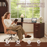 58" Modern Executive Desk with Storage, Home Office Desk with Drawer & Cabinet, Wooden Fluted Desk for Study