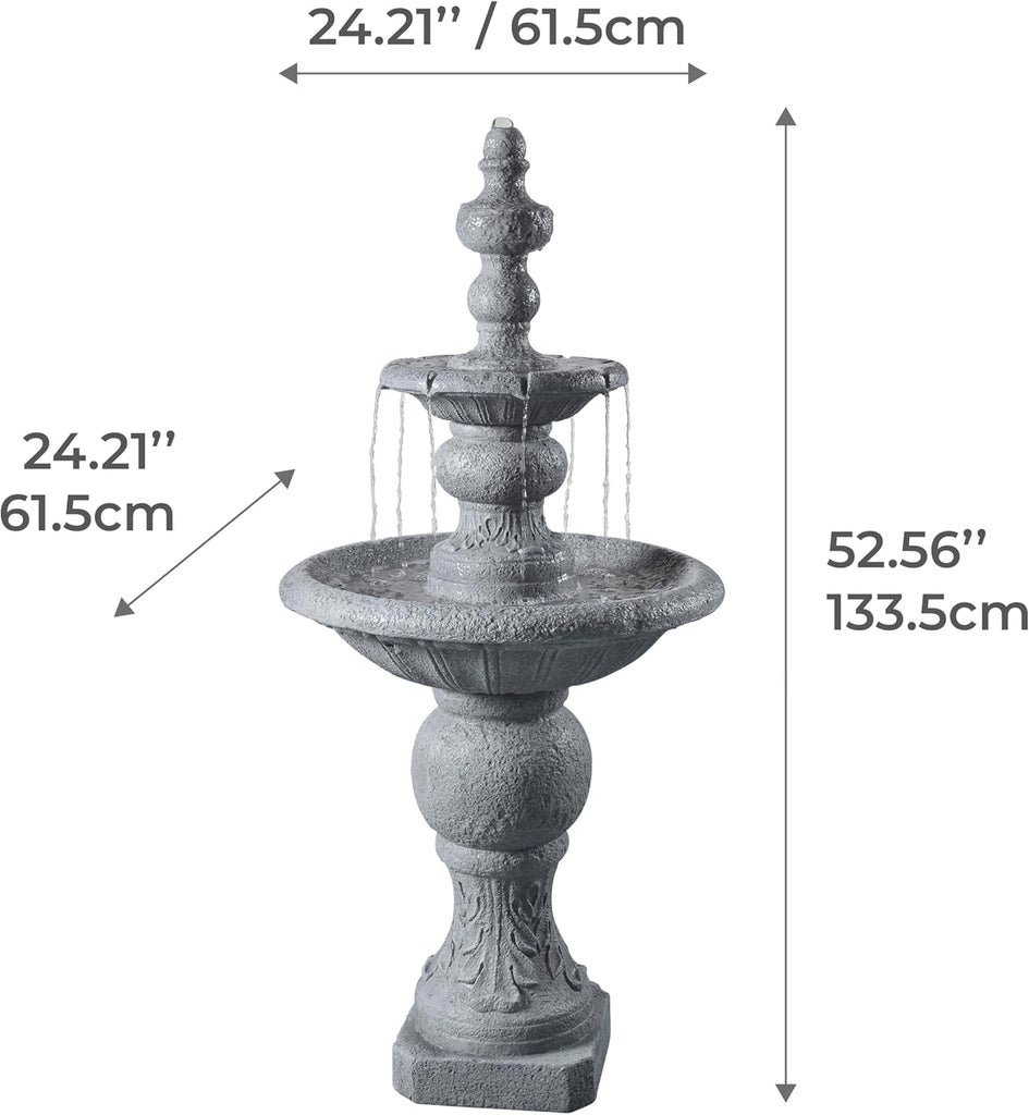 52.56 in. Outdoor Two-Tier Water Fountain with Realistic ICY Stone Texture Living Spaces Creating a Calming Oasis