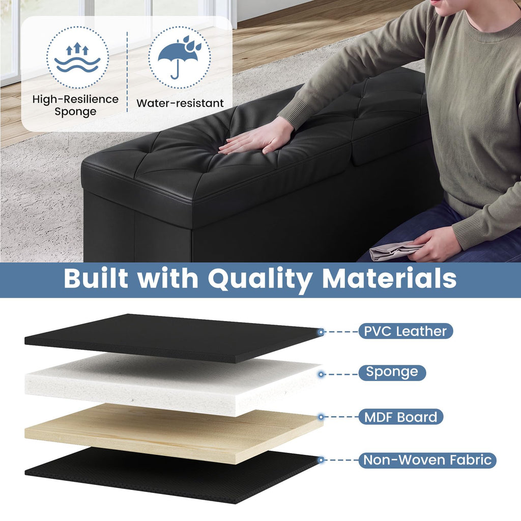 43 Inch Folding Storage Ottoman Bench with Flipping Lid