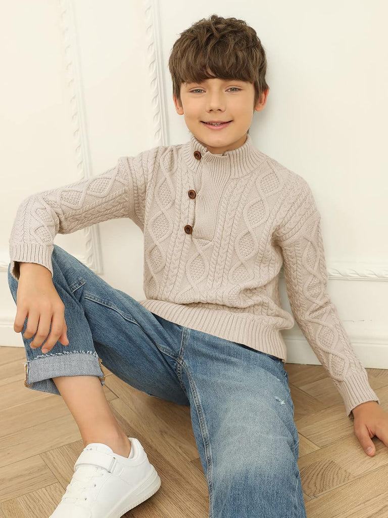 Boys Sweaters Kids Turtleneck Cable Knit Pullover Sweater Tops