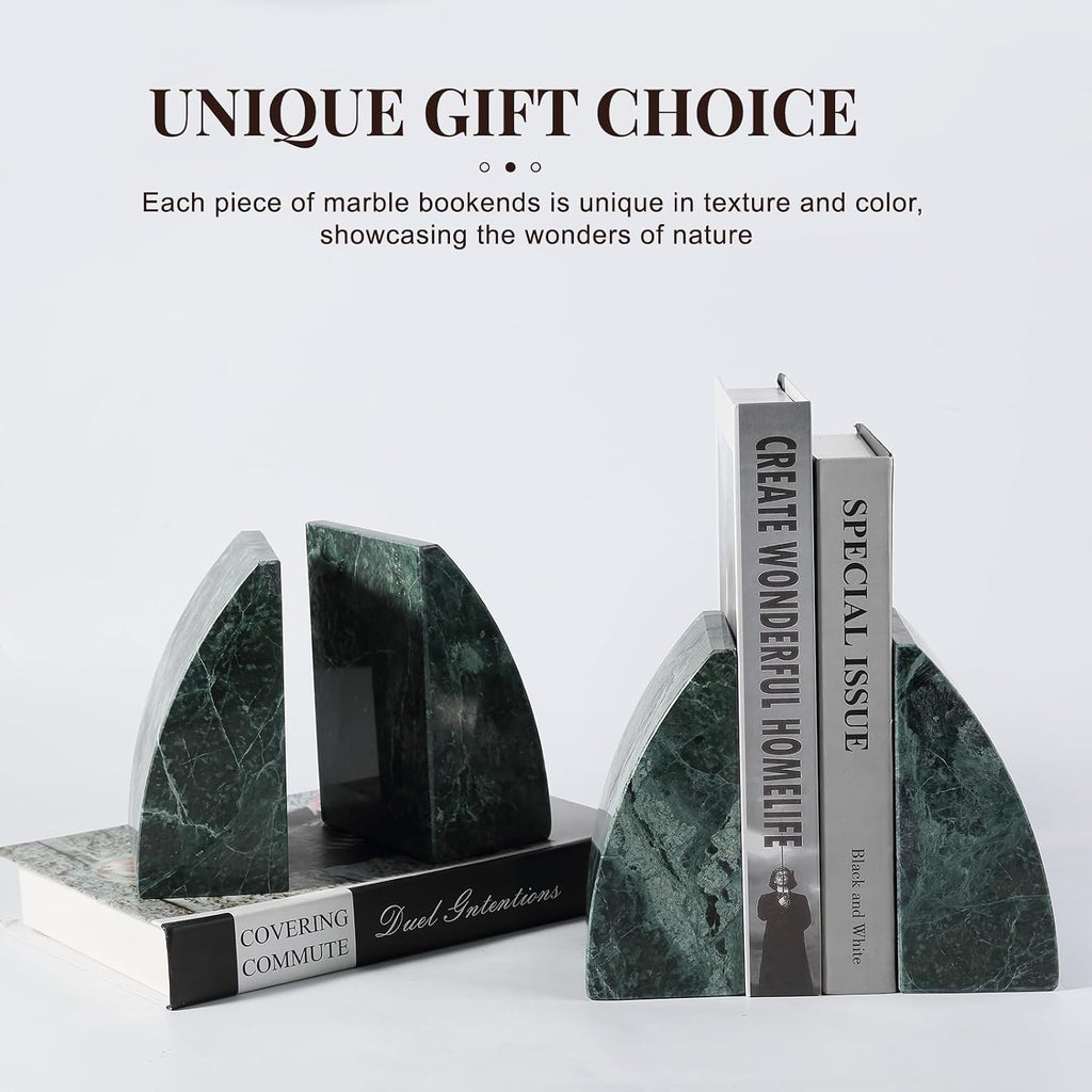 Marble Bookends for Shelves, 8Lbs Large Stone Bookends for Heavy Books, Non-Slip Heavy Duty Book Stopper, Modern