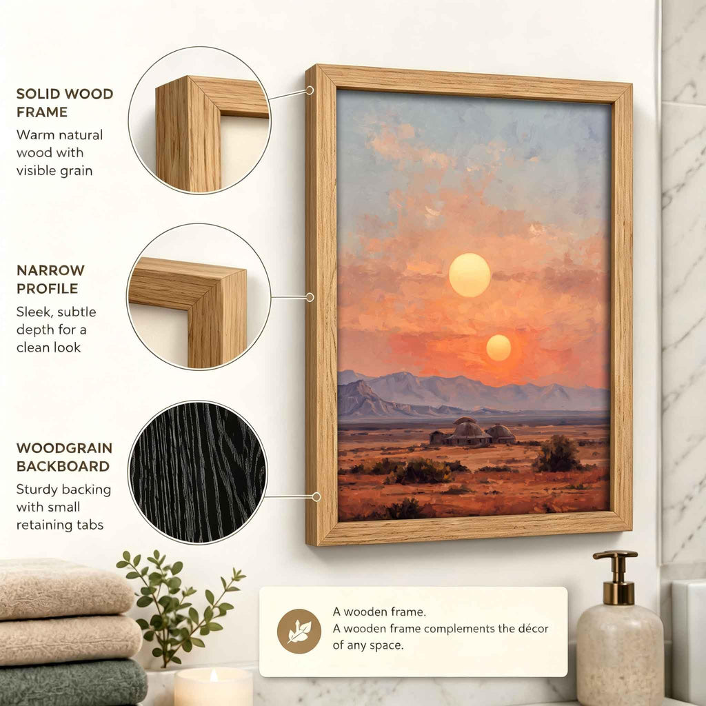 Framed Dual Sun Desert Sunset Western Landscape Canvas Wall Art