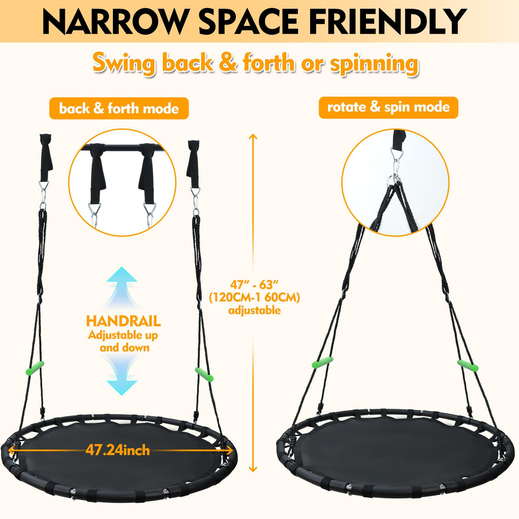 4 FT Diameter Round Black Saucer/Tree Swing with Extra Straps